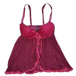 Victorias Secret Sexy Little Things Pink Burgundy Babydoll Chemise 34C VTG 06